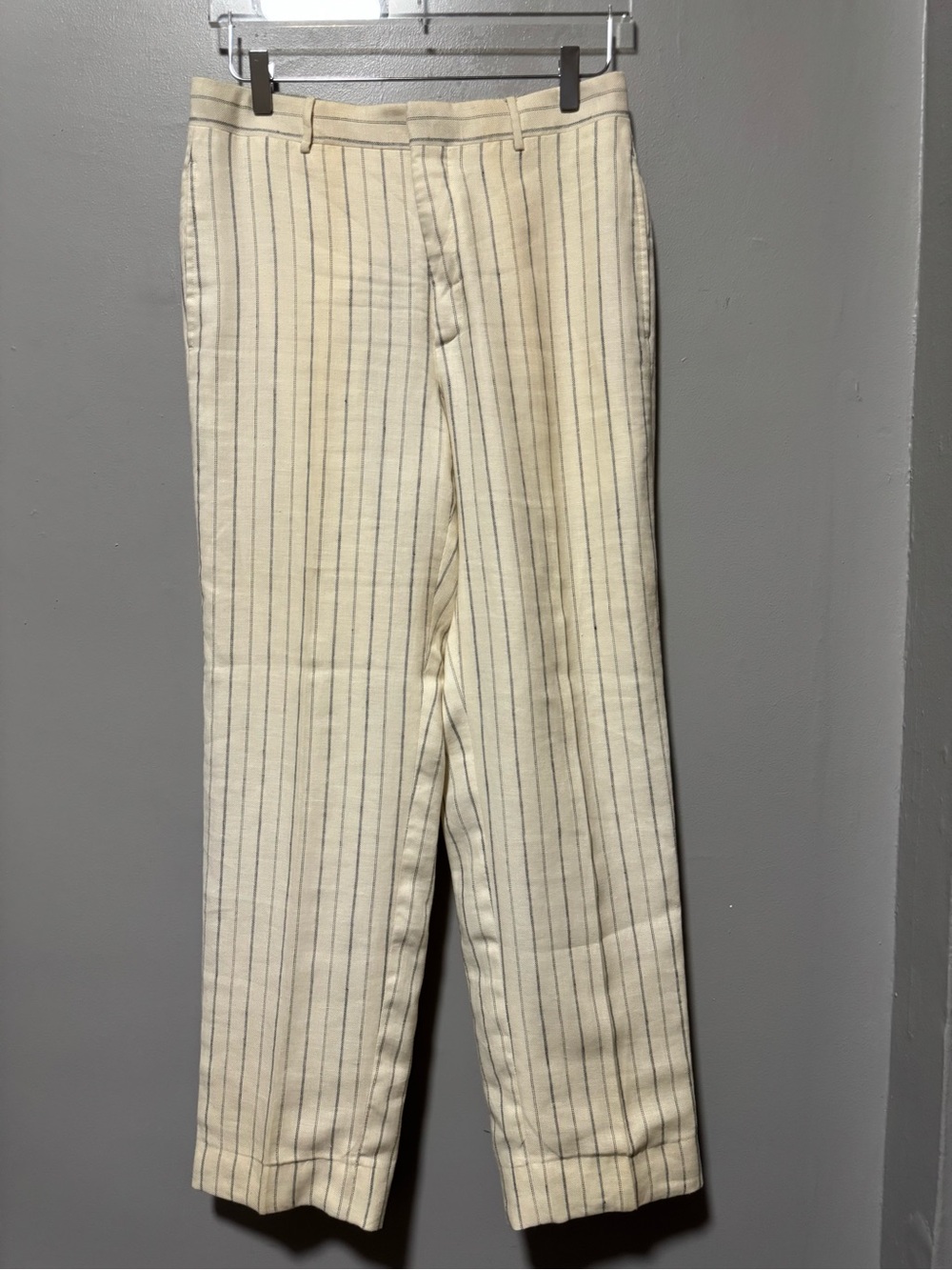 Vintage Polo Ralph Lauren Pants 32 Italy Linen Wool Cream Gray Pinstripe